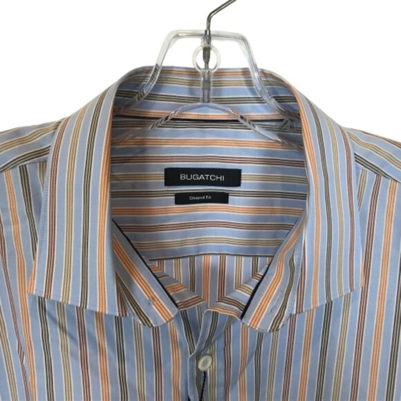 NWT Bugatchi Mens Size XL Blue Stripe Shaped Fit Striped Dress Shirt NEW - Picture 2 of 4